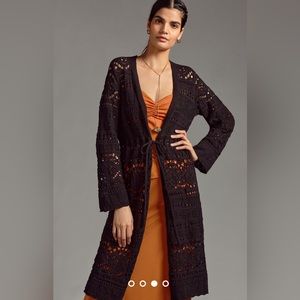 Anthropologie Pointelle Cardigan Sweater - Black, size small